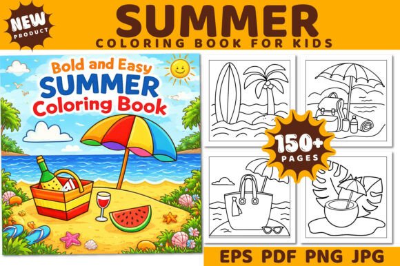 Download Bold and Easy Summer Coloring Book Kids - Summer coloring book Collection