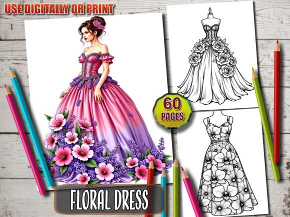 Download 60 Floral Dress Coloring Book - Floral Collection