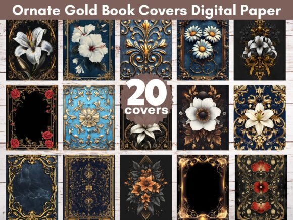 Download Ornate Gold Book Covers Digital Paper - Premium Resources