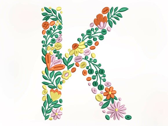 Download Floral Letter 'K' Embroidery Design - Floral Collection