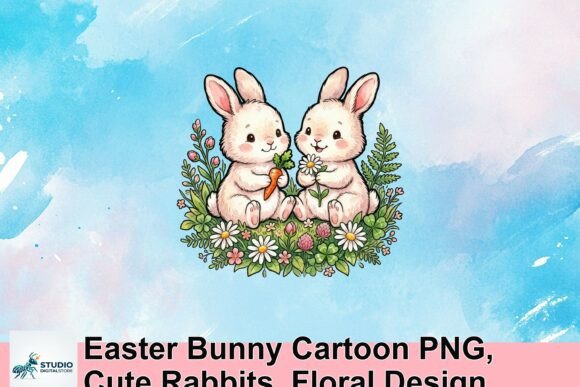 Download Easter Bunny Cartoon PNG, Cute Rabbits, Floral Design - Floral Collection