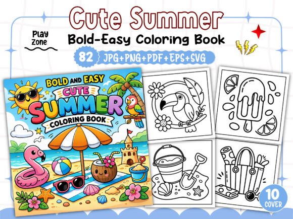 Download Bold and Easy Cute Summer Coloring Book - Summer coloring book Collection