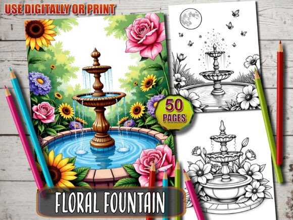 Download 50 Floral Fountain Coloring Book - Floral Collection