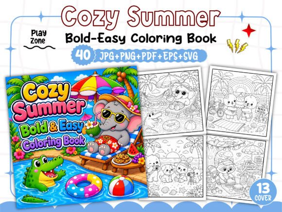 Download Bold and Easy Cozy Summer Coloring Book - Summer coloring book Collection